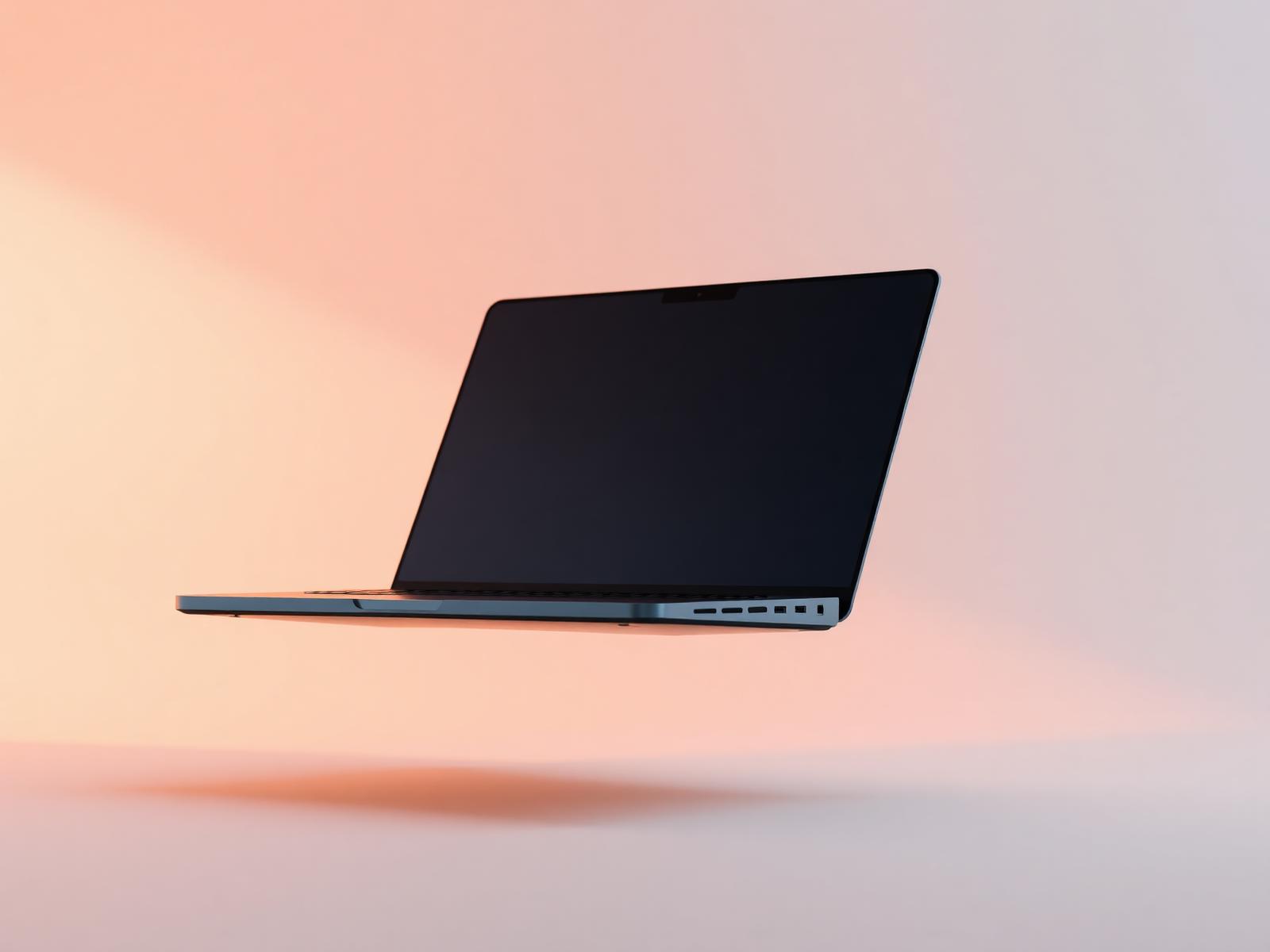 Premium laptop floating against a soft gradient background
